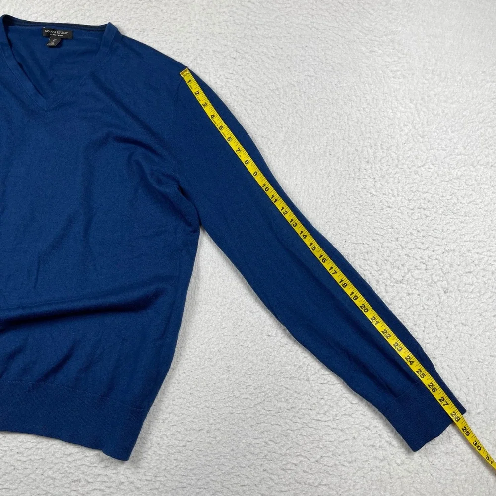 Banana Republic V-Neck Sweater Mens‎ XL Tall Blue Silk Cotton Cashmere Blend